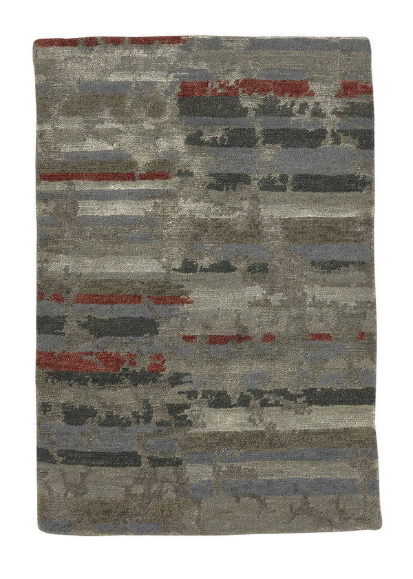 35209 Oriental Rug Indian Handmade Area Sample Modern 2'0'' x 3'0'' -2x3- Gray Red Abstract Design