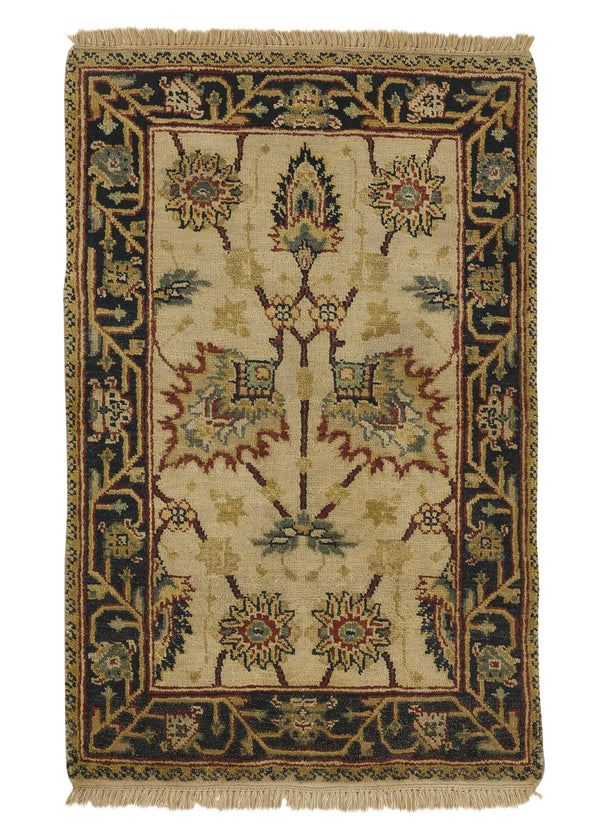 35213 Oriental Rug Indian Handmade Area Transitional 2'0'' x 3'0'' -2x3- Whites Beige Black Yellow Gold Oushak Design