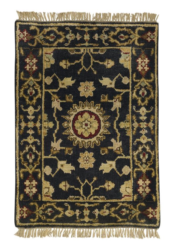 35215 Oriental Rug Indian Handmade Area Transitional 2'0'' x 3'0'' -2x3- Black Yellow Gold Oushak Design