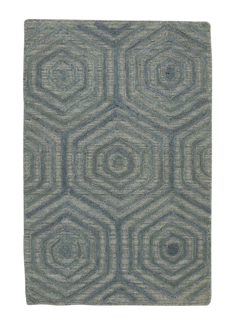 35218 Oriental Rug Indian Handmade Area Sample Modern 2'0'' x 3'0'' -2x3- Gray Green Geometric High Low Pile Design