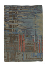 35223 Oriental Rug Indian Handmade Area Sample Modern 2'0'' x 3'0'' -2x3- Brown Blue Abstract Design