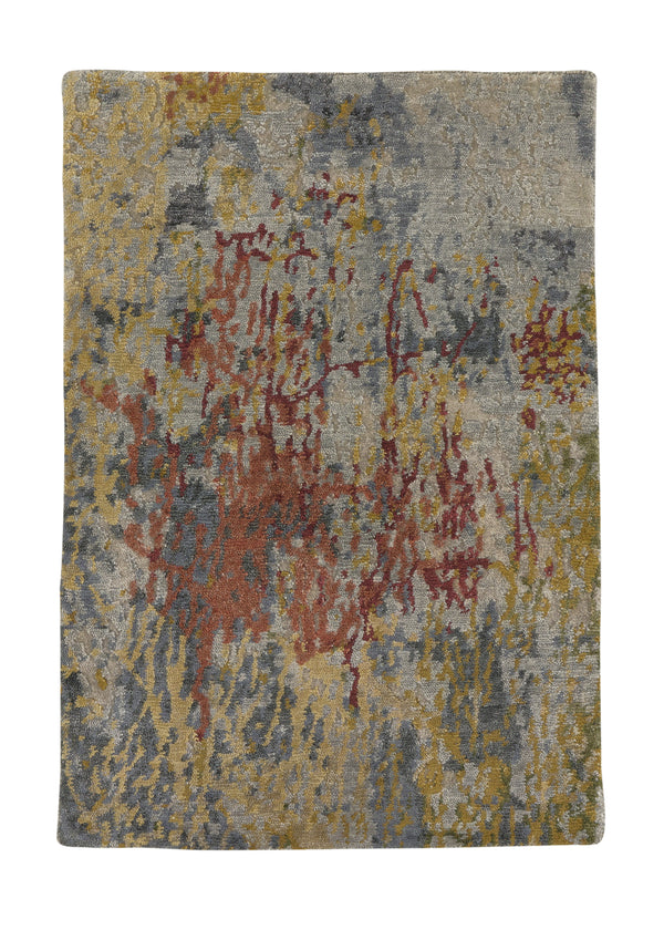 35227 Oriental Rug Indian Handmade Area Sample Modern 2'0'' x 3'0'' -2x3- Red Yellow Gold Blue Abstract Splatter Design