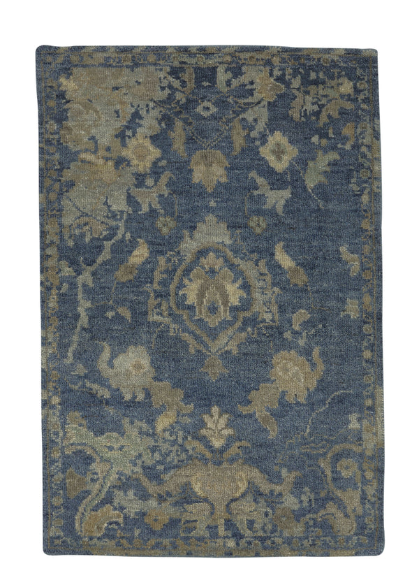 35229 Oriental Rug Indian Handmade Area Sample Modern 2'0'' x 3'0'' -2x3- Blue Gray Erased Oushak Design