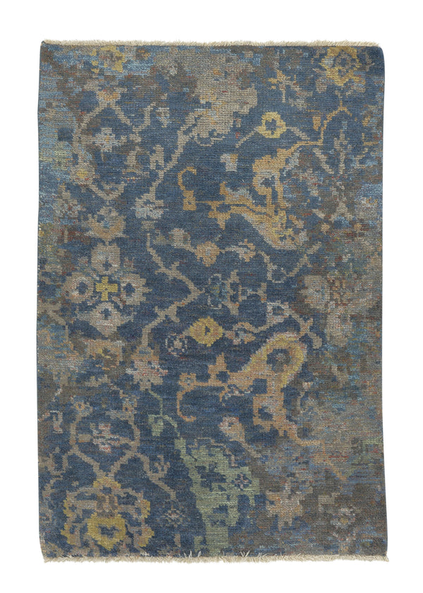 35230 Oriental Rug Indian Handmade Area Sample Modern 2'0'' x 3'0'' -2x3- Gray Blue Yellow Gold Erased Design