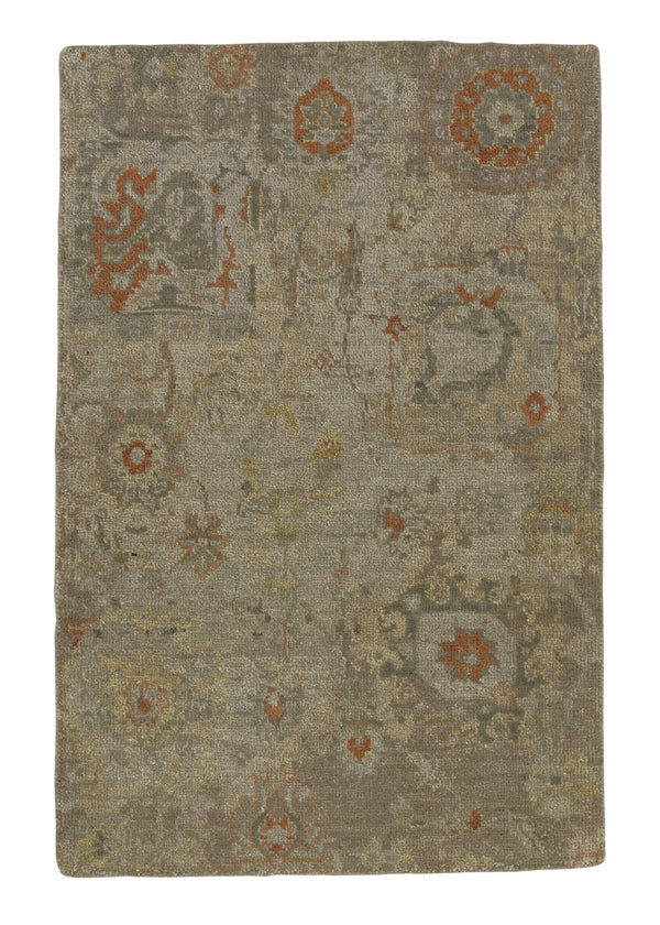 35235 Oriental Rug Indian Handmade Area Sample Modern 2'0'' x 3'0'' -2x3- Whites Beige Orange Erased Design