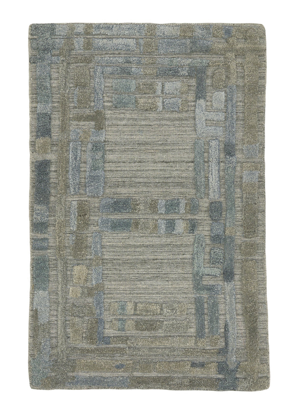 35241 Oriental Rug Indian Handmade Area Sample Modern 2'0'' x 3'0'' -2x3- Gray Blue High Low Pile Design
