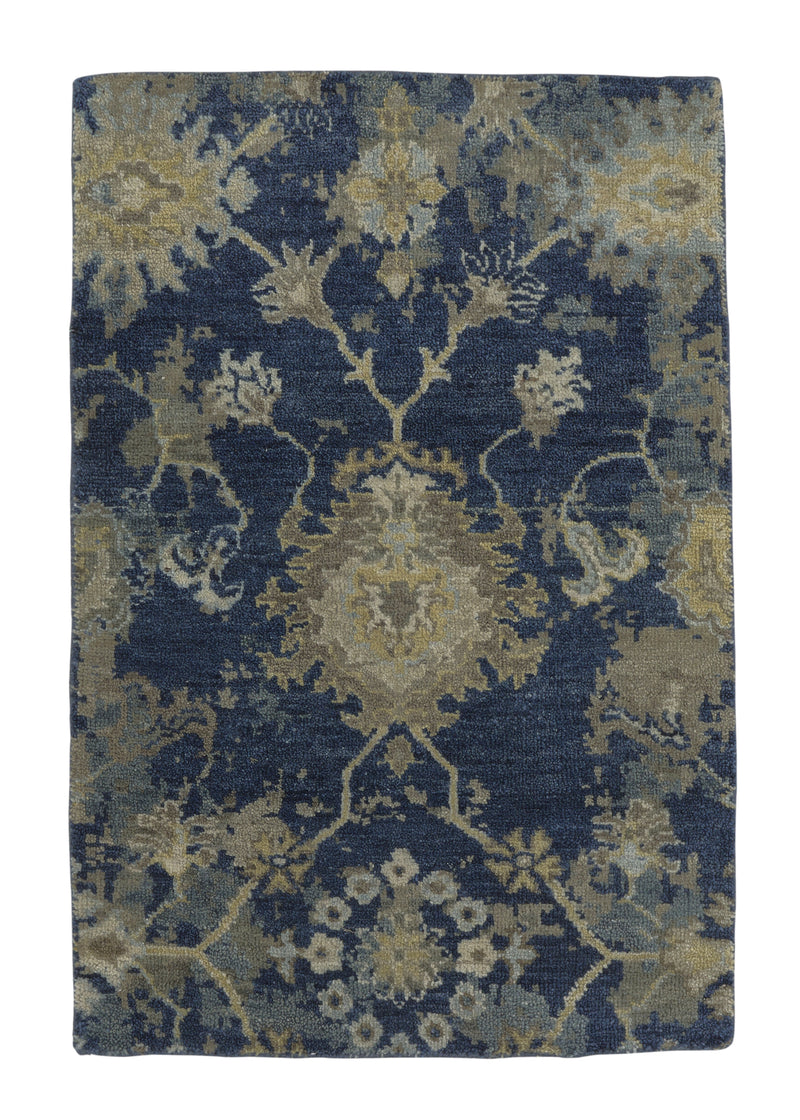 35253 Oriental Rug Indian Handmade Area Sample Modern 2'0'' x 3'0'' -2x3- Blue Oushak Design