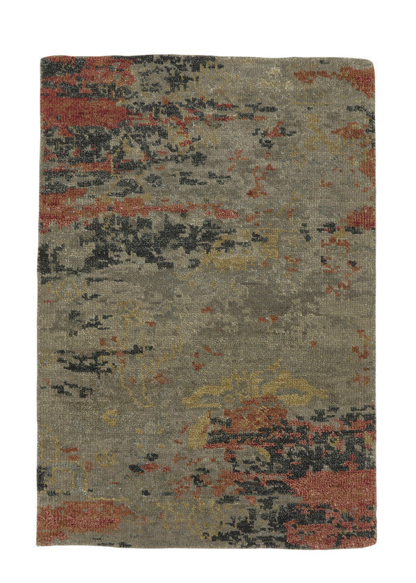 35256 Oriental Rug Indian Handmade Area Sample Modern 2'0'' x 3'0'' -2x3- Gray Red Abstract Design
