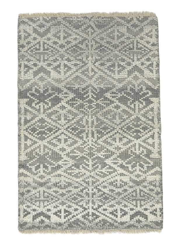 35257 Oriental Rug Indian Handmade Area Sample Modern 2'0'' x 3'0'' -2x3- Gray Whites Beige Geometric Design