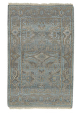 35259 Oriental Rug Indian Handmade Area Sample Modern 2'0'' x 3'0'' -2x3- Blue Whites Beige Geometric Design
