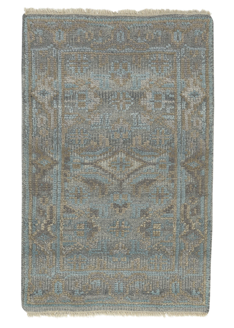 35259 Oriental Rug Indian Handmade Area Sample Modern 2'0'' x 3'0'' -2x3- Blue Whites Beige Geometric Design