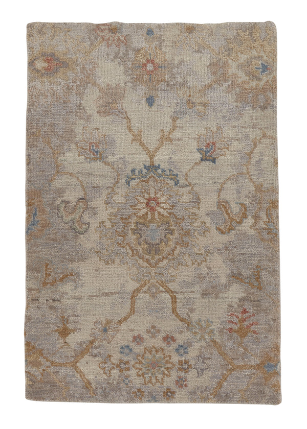 35262 Oriental Rug Indian Handmade Area Sample Modern 2'0'' x 3'0'' -2x3- Whites Beige Oushak Erased Design