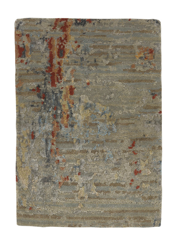 35263 Oriental Rug Indian Handmade Area Sample Modern 2'0'' x 3'0'' -2x3- Gray Red Orange Abstract Design