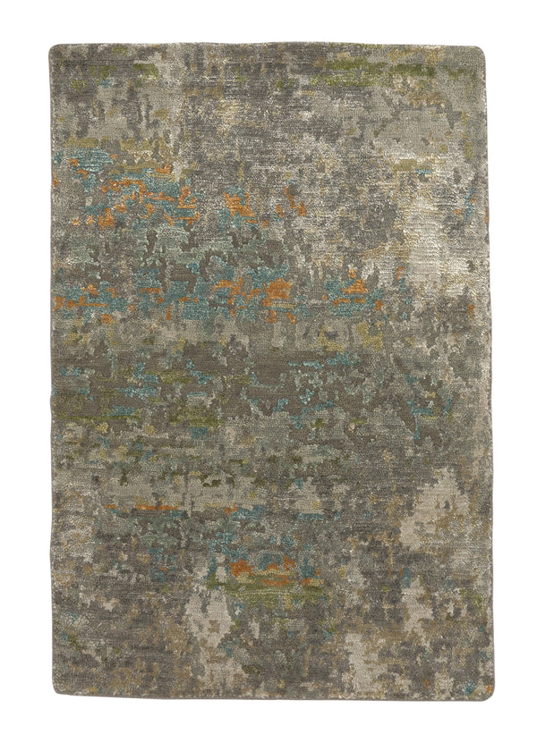 35264 Oriental Rug Indian Handmade Area Sample Modern 2'0'' x 3'0'' -2x3- Gray Orange Abstract Design