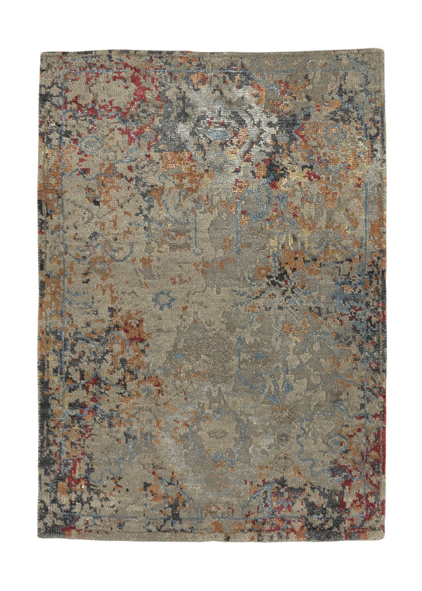 35265 Oriental Rug Indian Handmade Area Sample Modern 2'0'' x 3'0'' -2x3- Gray Red Yellow Gold Abstract Erased Design