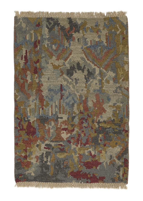 35266 Oriental Rug Indian Handmade Area Sample Modern 2'0'' x 3'0'' -2x3- Yellow Gold Red Abstract Soumak Design