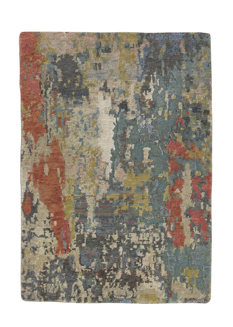 35271 Oriental Rug Indian Handmade Area Sample Modern 2'0'' x 3'0'' -2x3- Blue Red Abstract Splatter Design