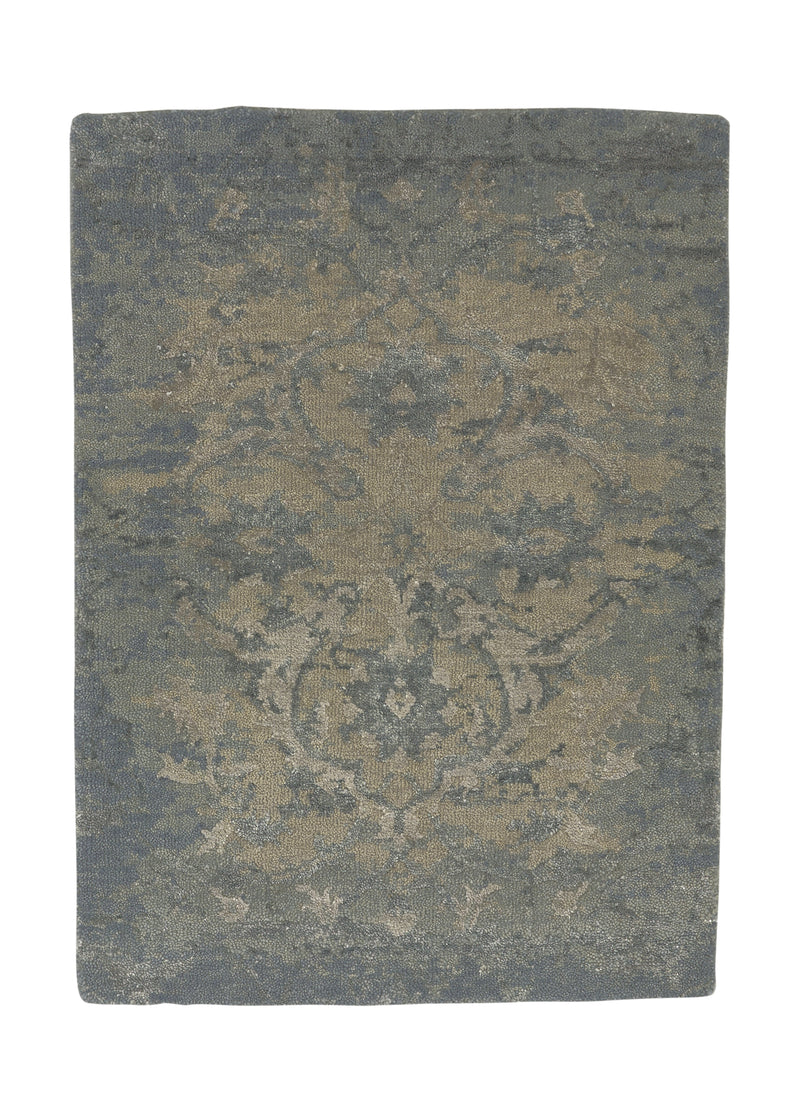 35272 Oriental Rug Indian Handmade Area Sample Modern 0'0'' x 0'0'' -- Blue Gray Abstract Erased Design