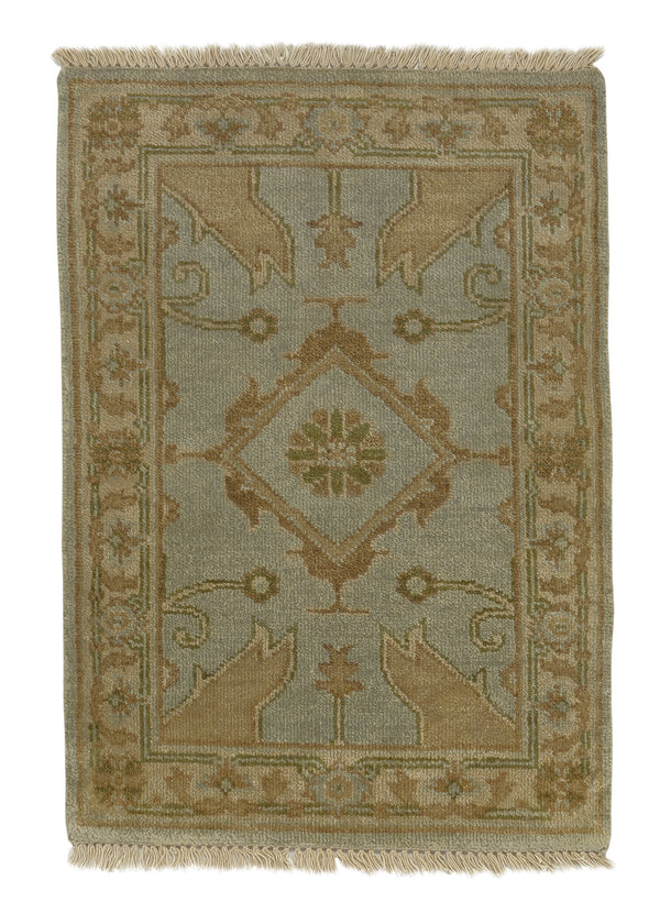 35274 Oriental Rug Indian Handmade Area Sample Transitional 2'0'' x 3'0'' -2x3- Yellow Gold Blue Geometric Design