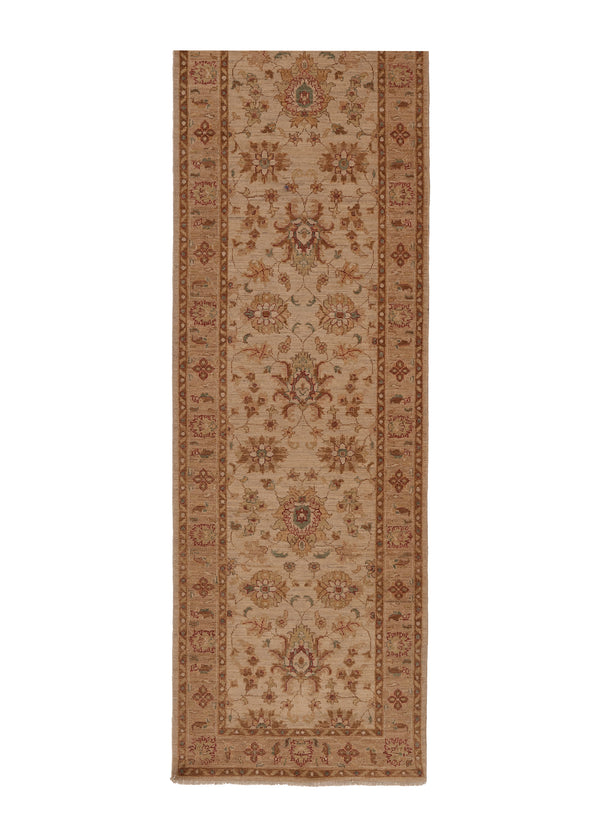 35304 Oriental Rug Pakistani Handmade Runner Transitional 2'8'' x 10'0'' -3x10- Whites Beige Floral Oushak Design