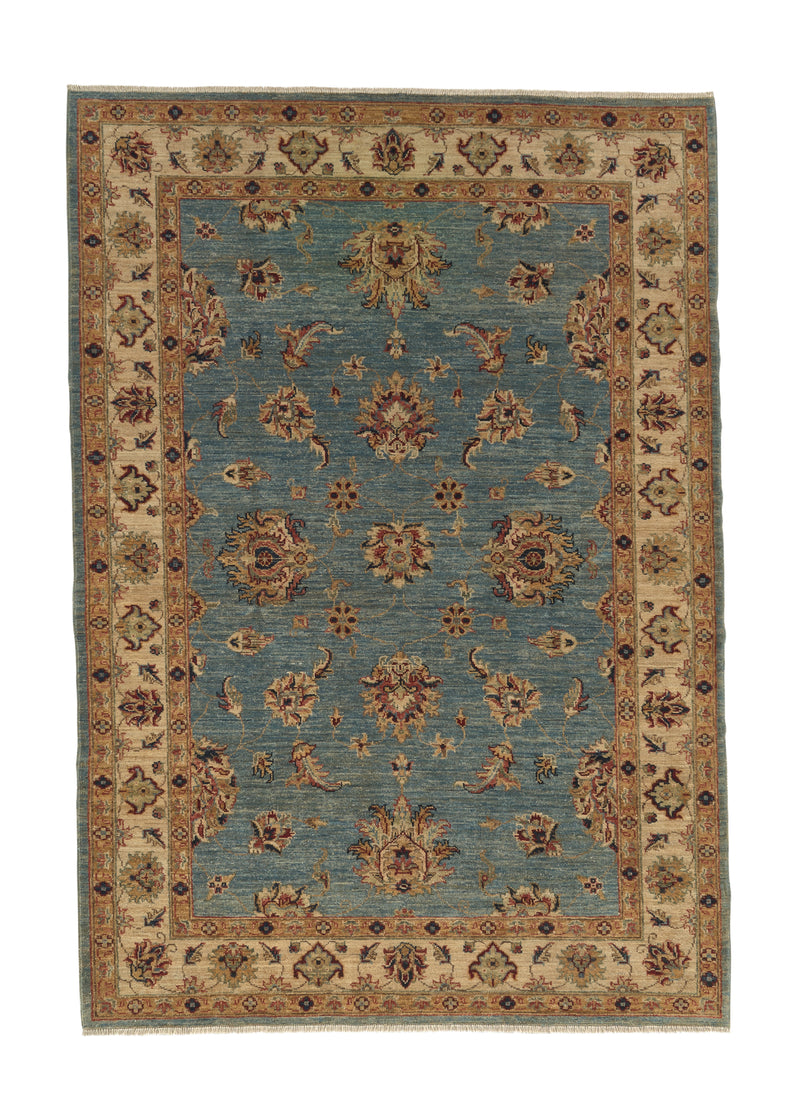 35310 Oriental Rug Pakistani Handmade Area Transitional 4'2'' x 5'11'' -4x6- Blue Yellow Gold Oushak Design