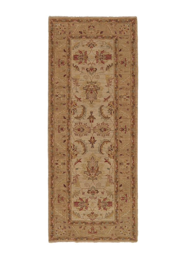 35319 Oriental Rug Pakistani Handmade Runner Transitional 2'8'' x 6'8'' -3x7- Whites Beige Geometric Heriz Design