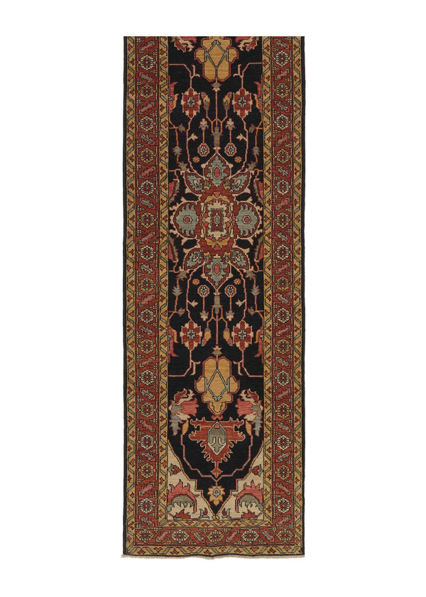 35350 Oriental Rug Pakistani Handmade Runner Transitional Tribal 2'8'' x 10'1'' -3x10- Black Red Yellow Gold Geometric Heriz Design