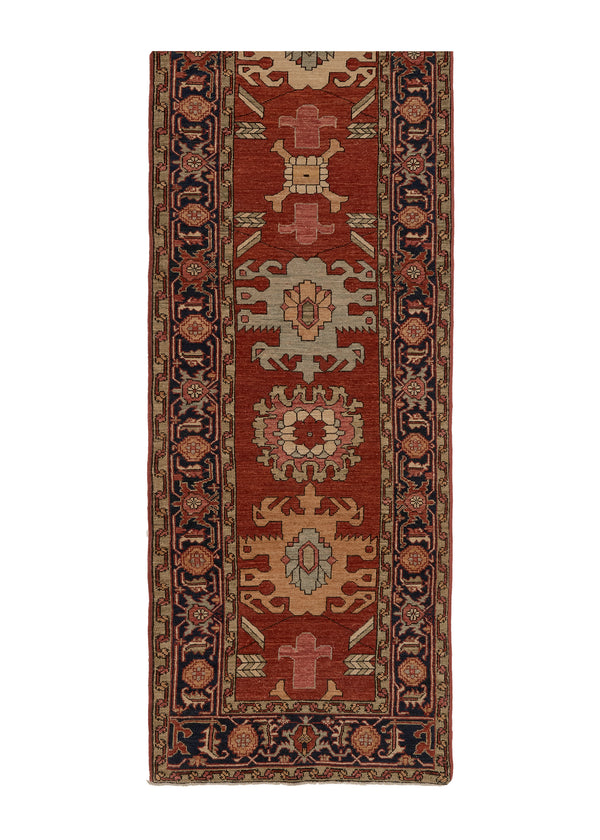 35351 Oriental Rug Pakistani Handmade Runner Transitional Tribal 2'9'' x 9'11'' -3x10- Red Blue Geometric Serapi Design