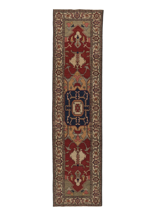 35352 Oriental Rug Pakistani Handmade Runner Transitional 2'7'' x 10'2'' -3x10- Whites Beige Red Blue Geometric Serapi Design