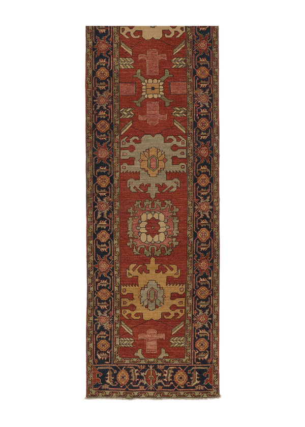 35354 Oriental Rug Pakistani Handmade Runner Transitional Tribal 2'7'' x 13'9'' -3x14- Red Blue Geometric Serapi Design