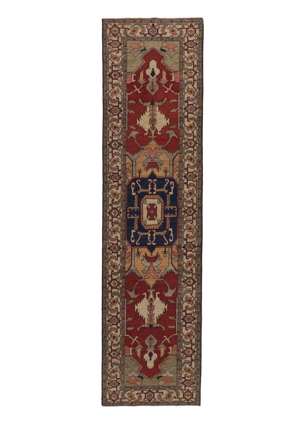 35355 Oriental Rug Pakistani Handmade Runner Transitional 2'7'' x 10'3'' -3x10- Whites Beige Red Blue Geometric Serapi Design
