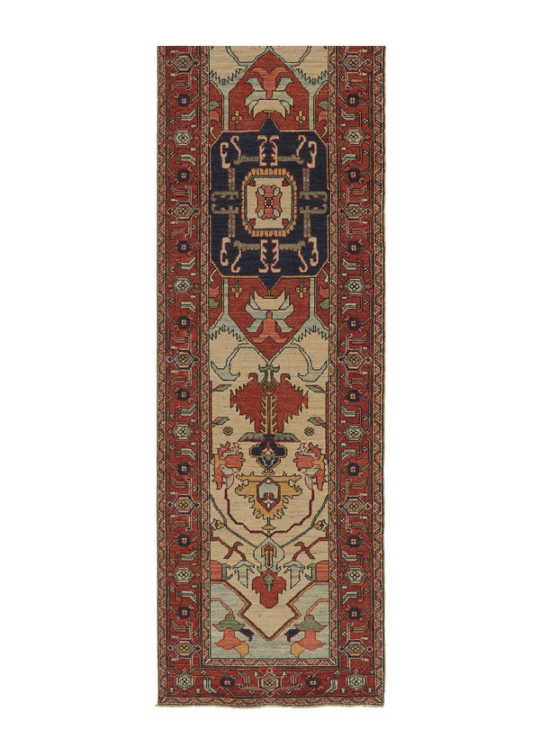 35357 Oriental Rug Pakistani Handmade Runner Transitional Tribal 2'8'' x 11'10'' -3x12- Red Blue Geometric Serapi Design