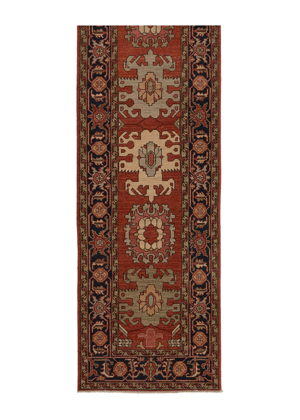 35358 Oriental Rug Pakistani Handmade Runner Transitional Tribal 2'8'' x 10'4'' -3x10- Red Blue Geometric Serapi Design