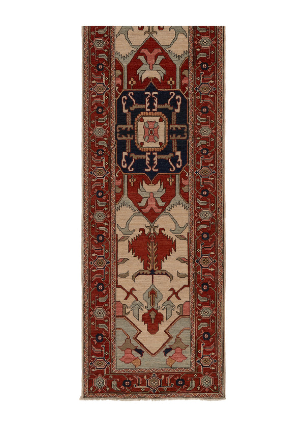 35359 Oriental Rug Pakistani Handmade Runner Transitional Tribal 2'7'' x 10'0'' -3x10- Red Geometric Serapi Design