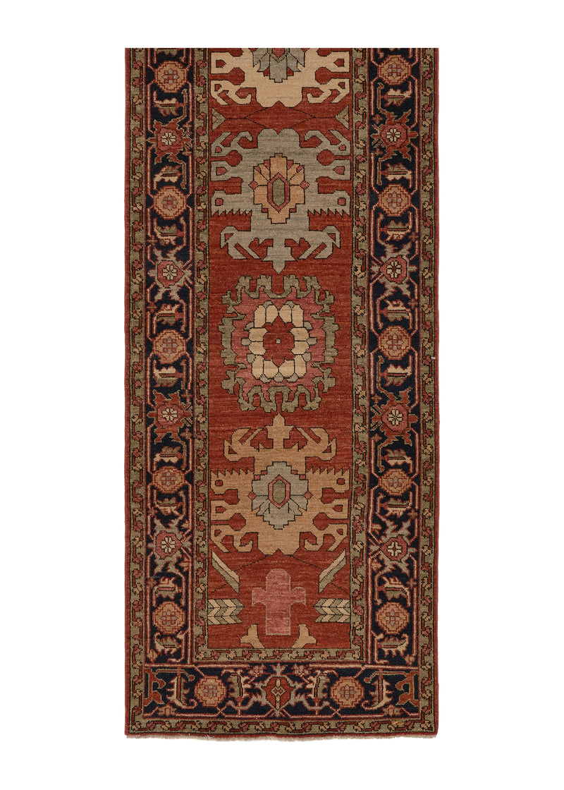 35362 Oriental Rug Pakistani Handmade Runner Transitional 2'8'' x 10'3'' -3x10- Red Geometric Serapi Design