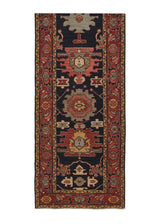 35366 Oriental Rug Pakistani Handmade Runner Transitional Tribal 3'1'' x 13'7'' -3x14- Blue Red Geometric Serapi Design