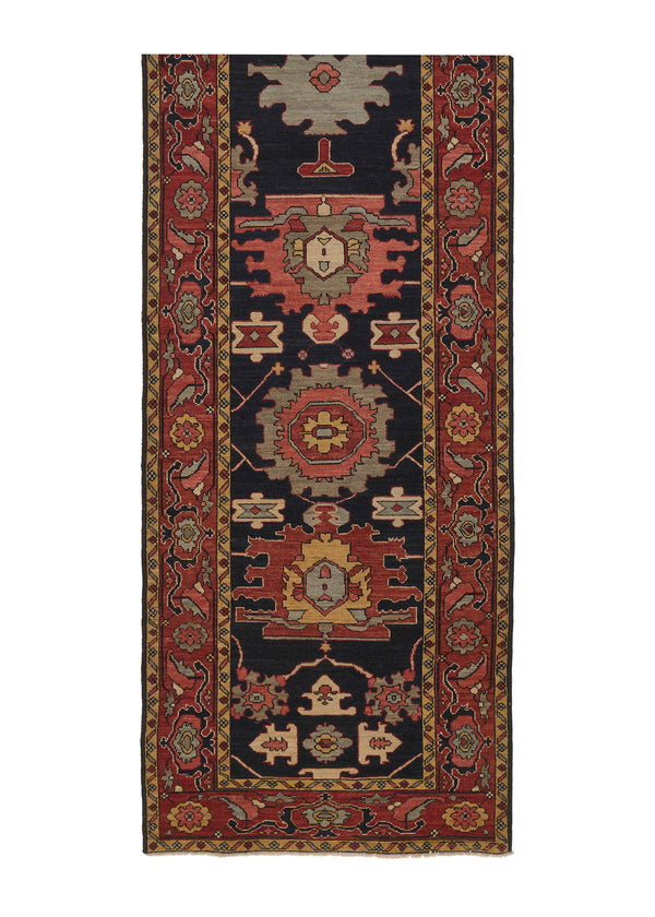 35366 Oriental Rug Pakistani Handmade Runner Transitional Tribal 3'1'' x 13'7'' -3x14- Blue Red Geometric Serapi Design