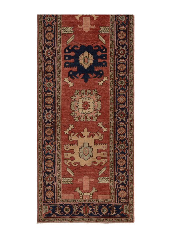 35367 Oriental Rug Pakistani Handmade Runner Transitional Tribal 3'2'' x 14'0'' -3x14- Red Blue Geometric Serapi Design