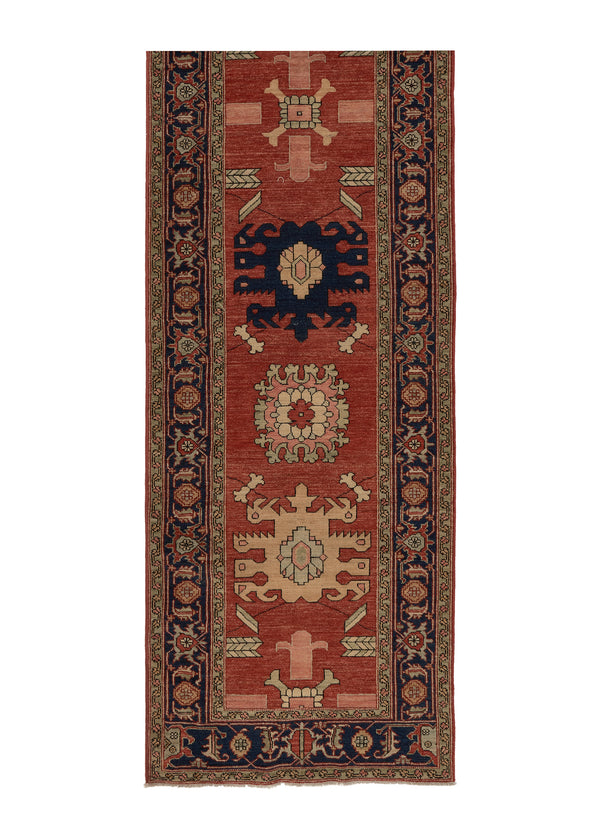 35369 Oriental Rug Pakistani Handmade Runner Transitional Tribal 3'2'' x 14'0'' -3x14- Red Geometric Serapi Design