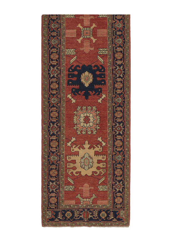 35373 Oriental Rug Pakistani Handmade Runner Transitional Tribal 3'2'' x 14'0'' -3x14- Red Blue Geometric Serapi Design