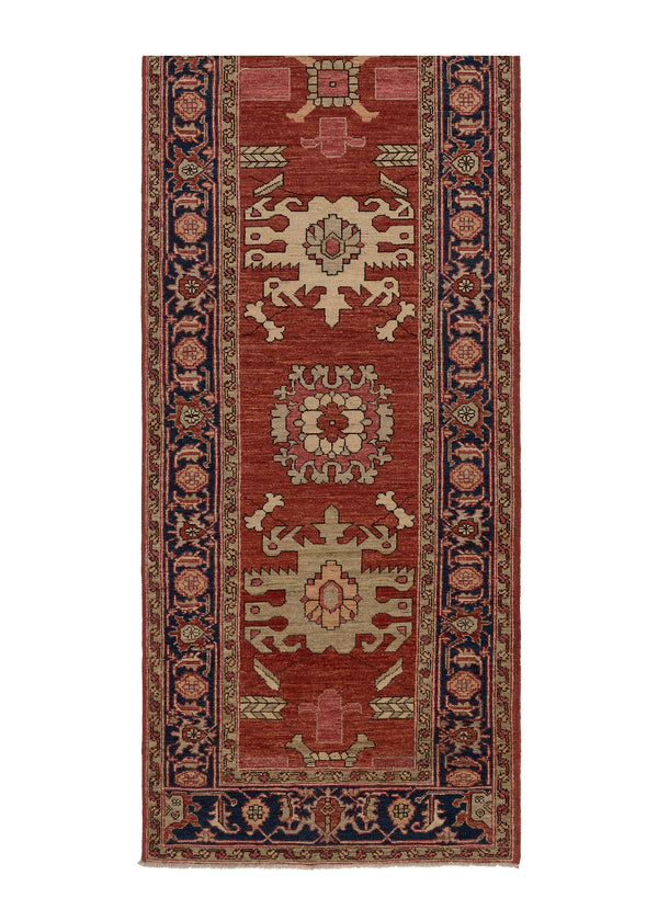 35374 Oriental Rug Pakistani Handmade Runner Transitional Tribal 3'3'' x 13'7'' -3x14- Red Blue Geometric Serapi Design