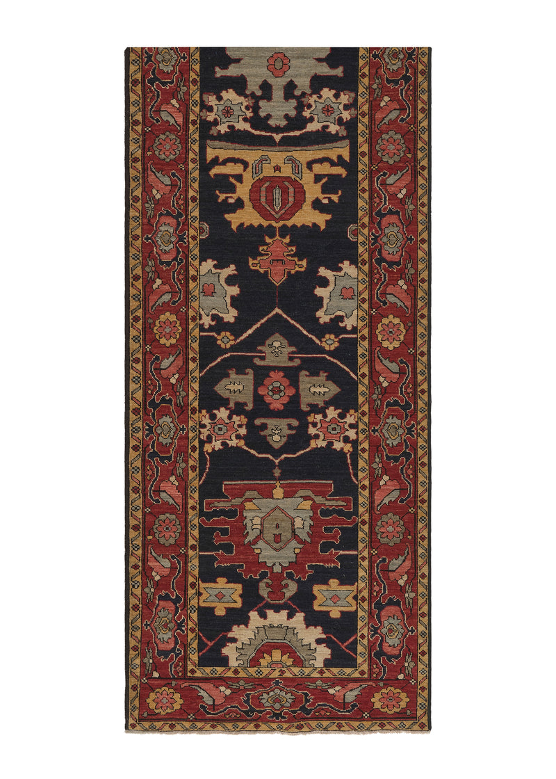 35375 Oriental Rug Pakistani Handmade Runner Transitional Tribal 3'2'' x 13'11'' -3x14- Blue Red Geometric Serapi Design