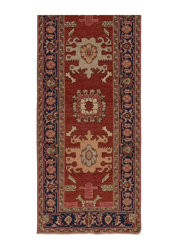35377 Oriental Rug Pakistani Handmade Runner Transitional Tribal 3'2'' x 13'6'' -3x14- Red Geometric Serapi Design