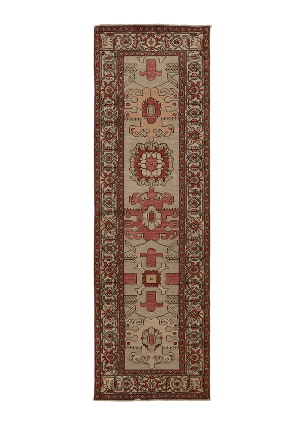 35384 Oriental Rug Pakistani Handmade Runner Transitional Tribal 2'8'' x 8'8'' -3x9- Red Whites Beige Geometric Serapi Design