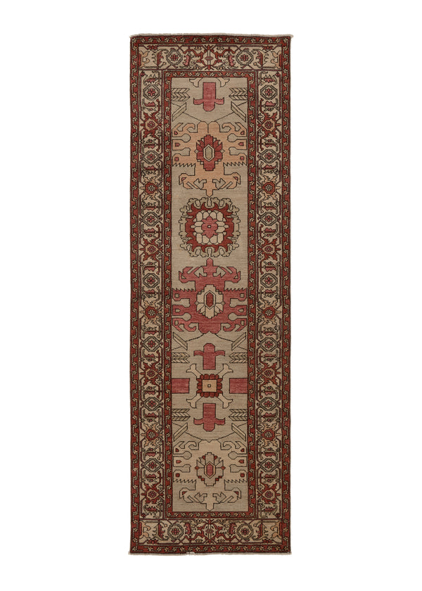 35384 Oriental Rug Pakistani Handmade Runner Transitional Tribal 2'8'' x 8'8'' -3x9- Red Whites Beige Geometric Serapi Design