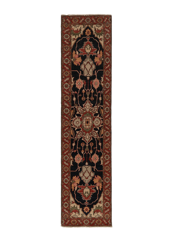 35386 Oriental Rug Pakistani Handmade Runner Transitional Tribal 1'11'' x 8'1'' -2x8- Red Black Geometric Serapi Design