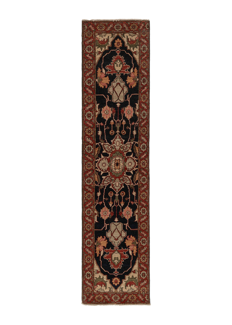 35386 Oriental Rug Pakistani Handmade Runner Transitional Tribal 1'11'' x 8'1'' -2x8- Red Black Geometric Serapi Design