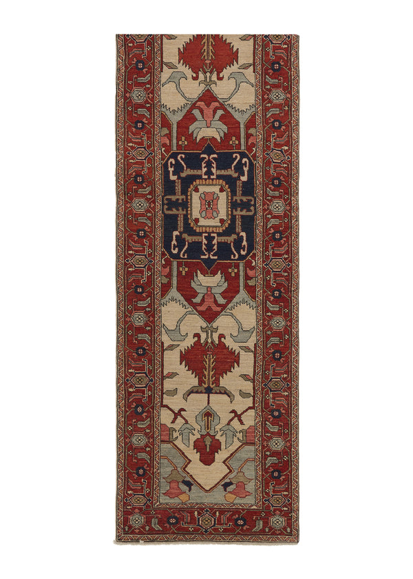 35388 Oriental Rug Pakistani Handmade Runner Transitional Tribal 2'7'' x 10'0'' -3x10- Red Blue Geometric Serapi Design