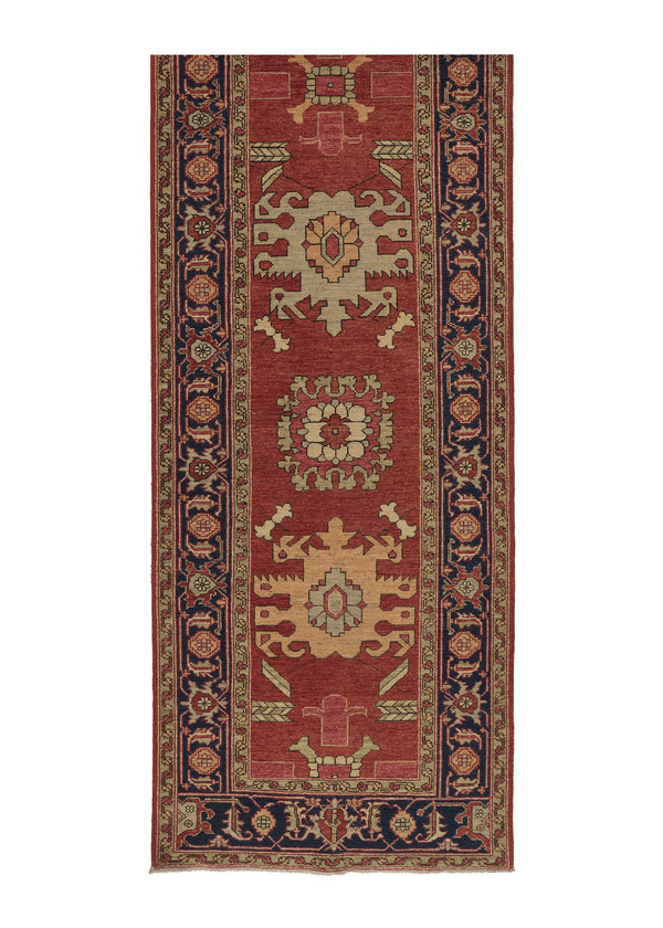 35390 Oriental Rug Pakistani Handmade Runner Transitional Tribal 3'1'' x 13'6'' -3x14- Red Blue Geometric Serapi Design