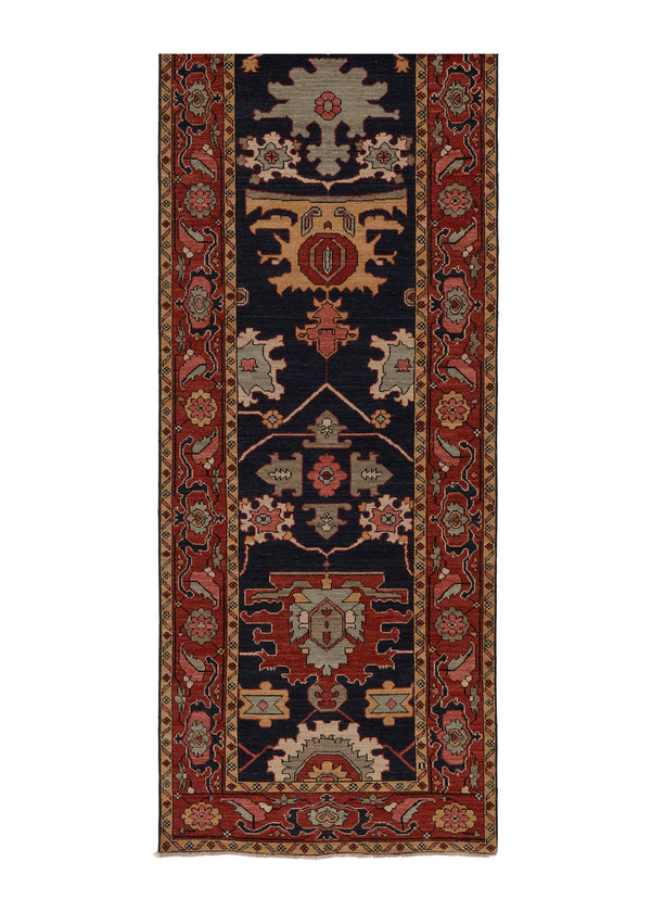 35391 Oriental Rug Pakistani Handmade Runner Transitional Tribal 3'1'' x 13'9'' -3x14- Blue Red Geometric Serapi Design